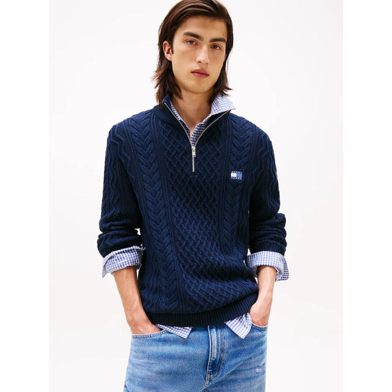 Tommy Hilfiger Ανδρική πλεκτή μπλούζα Cable Knit Quarter-Zip Slim Jumper